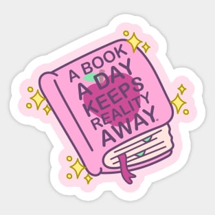 A Book A Day Keeps Reality Away - Cute Book Lover Doodle Sticker